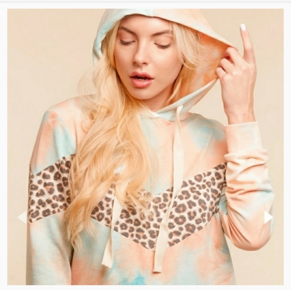Animal Tie Dye Chevron Block Leopard Print Hoodie - Picture 1 of 4